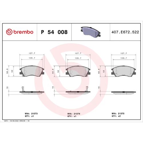 Sada brzdových platničiek kotúčovej brzdy BREMBO P 54 008