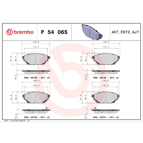 Sada brzdových platničiek kotúčovej brzdy BREMBO P 54 065