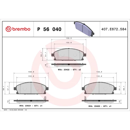 Sada brzdových platničiek kotúčovej brzdy BREMBO P 56 040