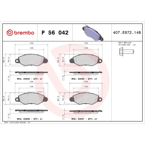 Sada brzdových platničiek kotúčovej brzdy BREMBO P 56 042