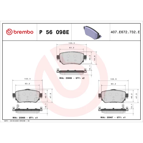 Sada brzdových platničiek kotúčovej brzdy BREMBO P 56 098E