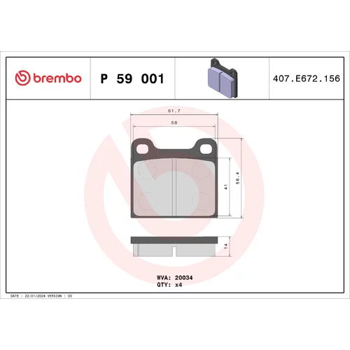 Sada brzdových platničiek kotúčovej brzdy BREMBO P 59 001