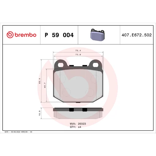 Sada brzdových platničiek kotúčovej brzdy BREMBO P 59 004