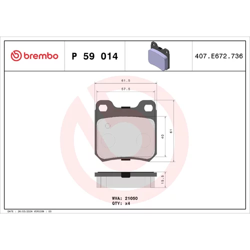 Sada brzdových platničiek kotúčovej brzdy BREMBO P 59 014