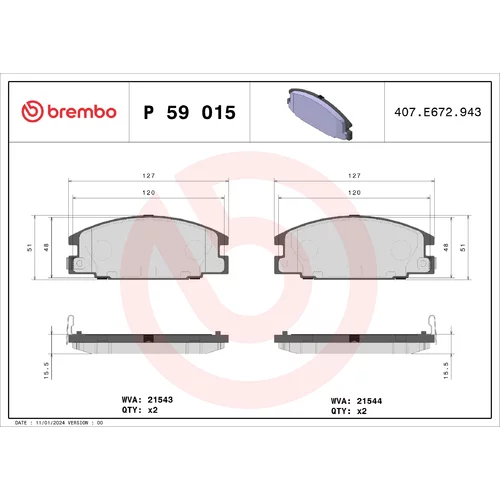 Sada brzdových platničiek kotúčovej brzdy BREMBO P 59 015