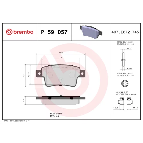 Sada brzdových platničiek kotúčovej brzdy BREMBO P 59 057