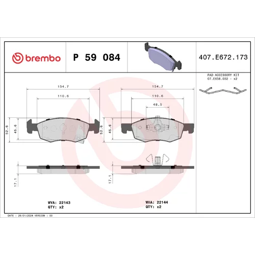 Sada brzdových platničiek kotúčovej brzdy BREMBO P 59 084