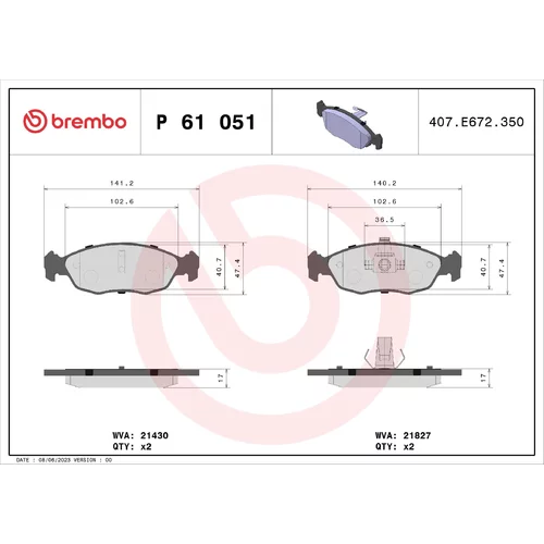 Sada brzdových platničiek kotúčovej brzdy BREMBO P 61 051