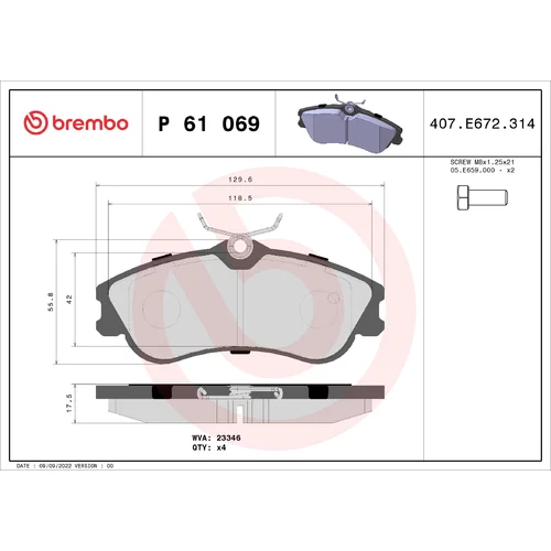 Sada brzdových platničiek kotúčovej brzdy BREMBO P 61 069