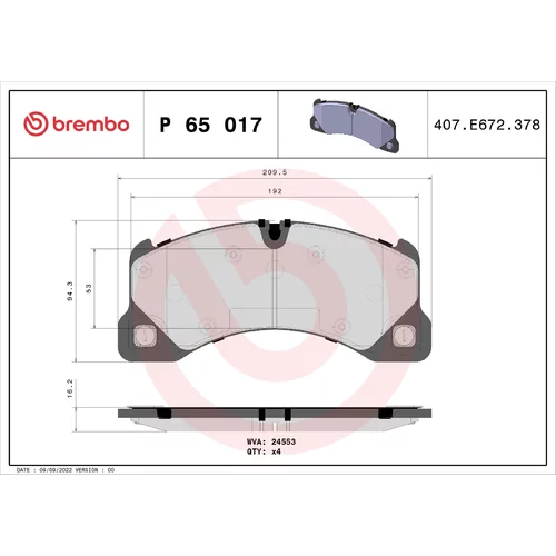 Sada brzdových platničiek kotúčovej brzdy BREMBO P 65 017