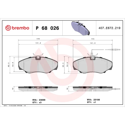 Sada brzdových platničiek kotúčovej brzdy BREMBO P 68 026