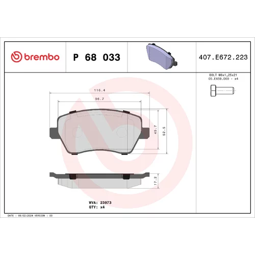 Sada brzdových platničiek kotúčovej brzdy BREMBO P 68 033