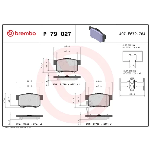 Sada brzdových platničiek kotúčovej brzdy BREMBO P 79 027