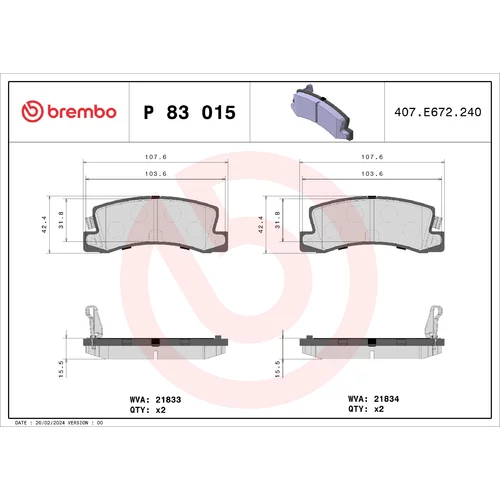 Sada brzdových platničiek kotúčovej brzdy BREMBO P 83 015