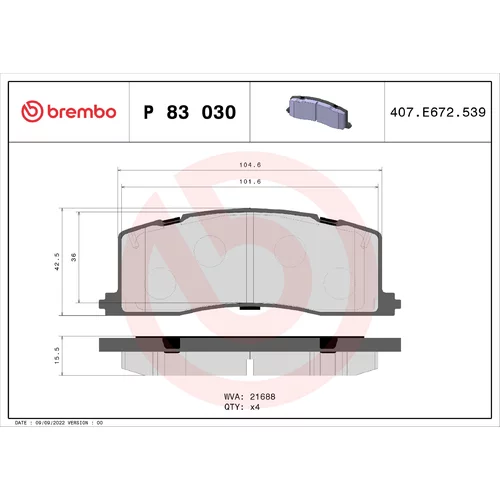 Sada brzdových platničiek kotúčovej brzdy BREMBO P 83 030