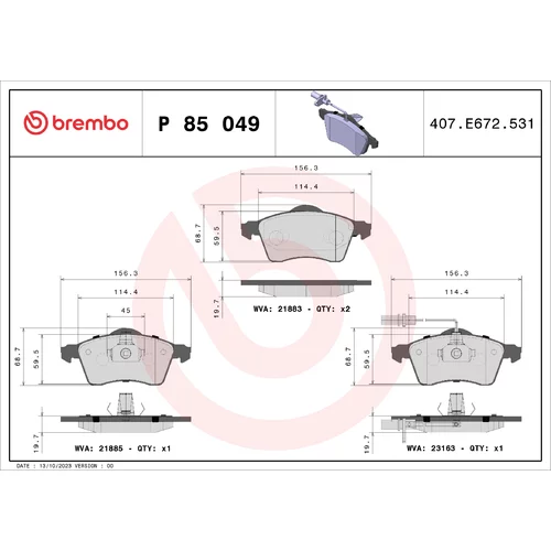 Sada brzdových platničiek kotúčovej brzdy BREMBO P 85 049