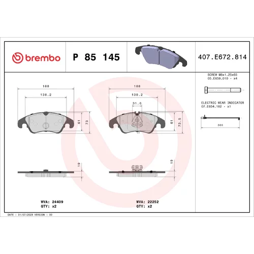 Sada brzdových platničiek kotúčovej brzdy BREMBO P 85 145