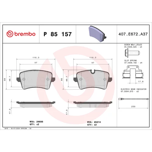 Sada brzdových platničiek kotúčovej brzdy BREMBO P 85 157