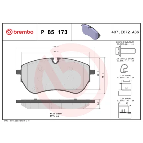 Sada brzdových platničiek kotúčovej brzdy BREMBO P 85 173