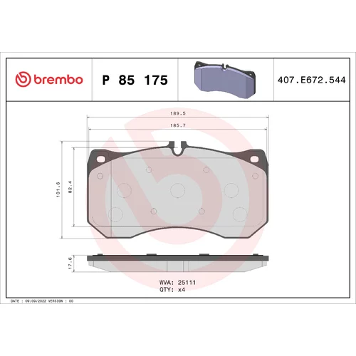 Sada brzdových platničiek kotúčovej brzdy BREMBO P 85 175