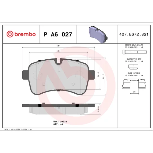 Sada brzdových platničiek kotúčovej brzdy BREMBO P A6 027