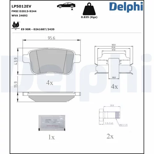 Sada brzdových platničiek kotúčovej brzdy DELPHI LP5012EV