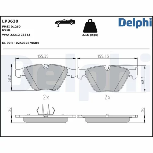 Sada brzdových platničiek kotúčovej brzdy DELPHI LP3630