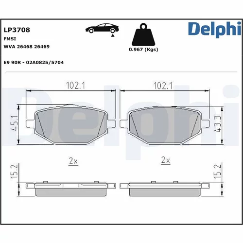 Sada brzdových platničiek kotúčovej brzdy DELPHI LP3708