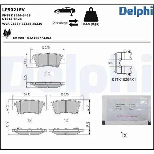 Sada brzdových platničiek kotúčovej brzdy DELPHI LP5021EV