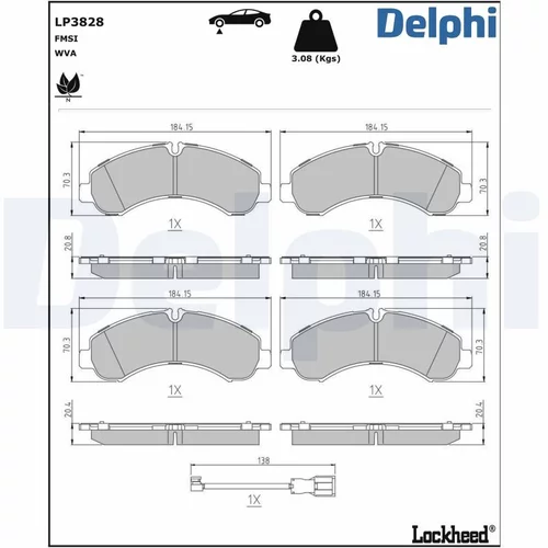 Sada brzdových platničiek kotúčovej brzdy DELPHI LP3828