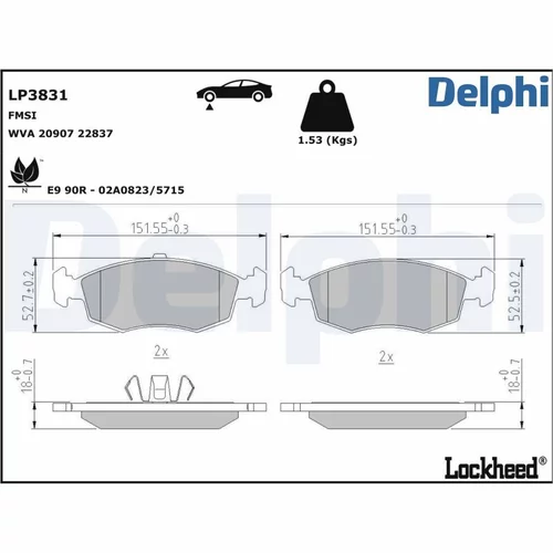 Sada brzdových platničiek kotúčovej brzdy DELPHI LP3831