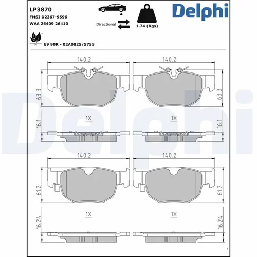 Sada brzdových platničiek kotúčovej brzdy DELPHI LP3870