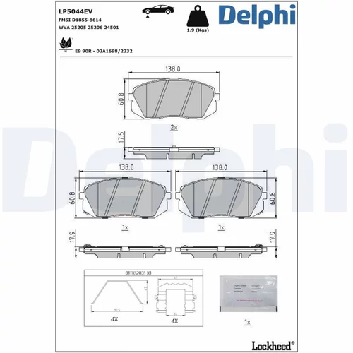 Sada brzdových platničiek kotúčovej brzdy DELPHI LP5044EV