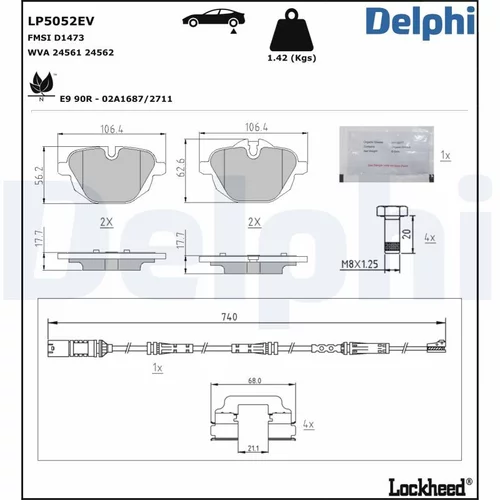 Sada brzdových platničiek kotúčovej brzdy DELPHI LP5052EV