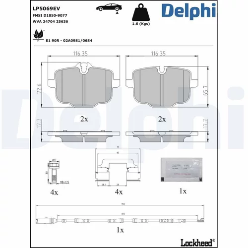 Sada brzdových platničiek kotúčovej brzdy DELPHI LP5069EV