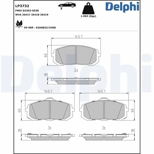 Sada brzdových platničiek kotúčovej brzdy DELPHI LP3732