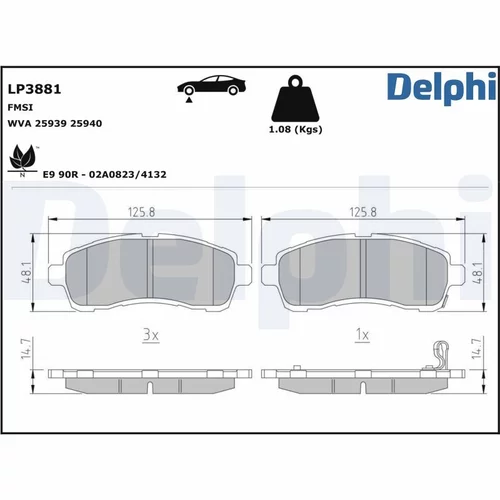 Sada brzdových platničiek kotúčovej brzdy DELPHI LP3881