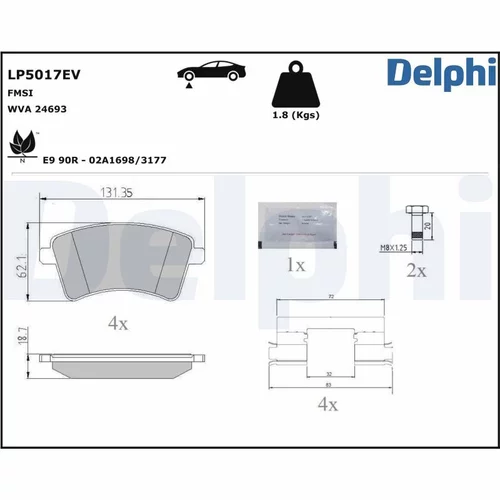 Sada brzdových platničiek kotúčovej brzdy DELPHI LP5017EV