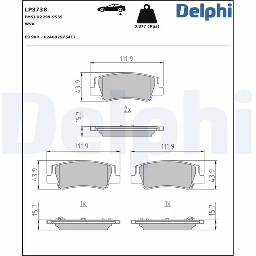 Sada brzdových platničiek kotúčovej brzdy DELPHI LP3738