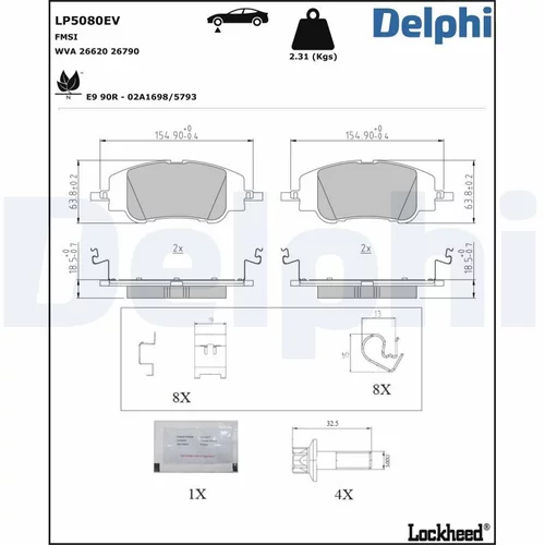 Sada brzdových platničiek kotúčovej brzdy DELPHI LP5080EV