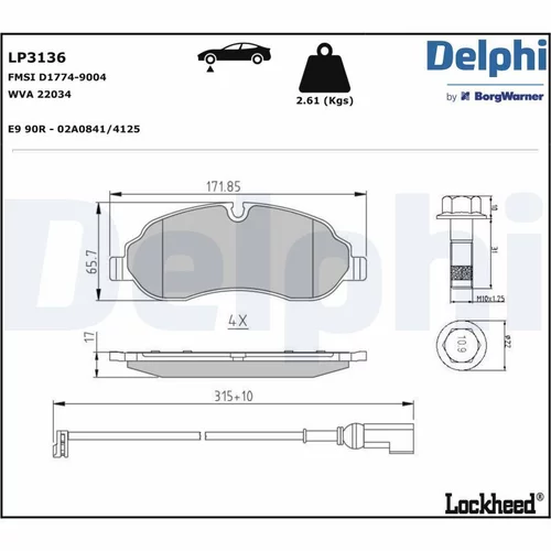 Sada brzdových platničiek kotúčovej brzdy DELPHI LP3136