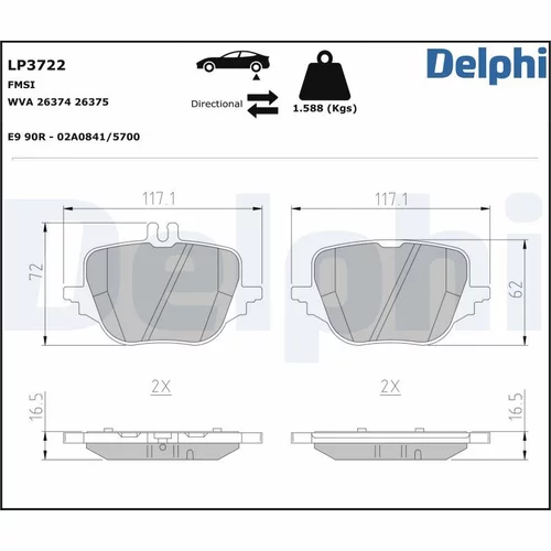 Sada brzdových platničiek kotúčovej brzdy DELPHI LP3722