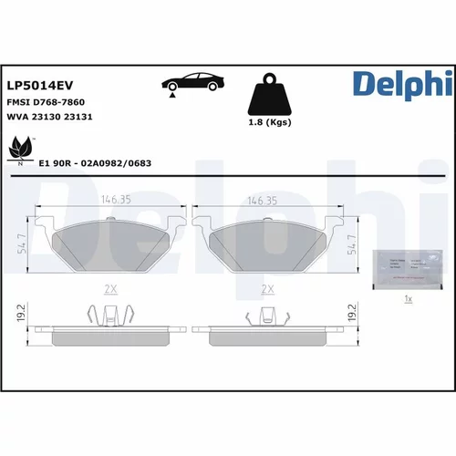 Sada brzdových platničiek kotúčovej brzdy DELPHI LP5014EV