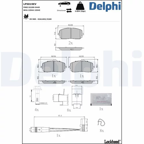 Sada brzdových platničiek kotúčovej brzdy DELPHI LP5019EV