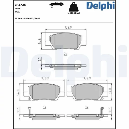 Sada brzdových platničiek kotúčovej brzdy DELPHI LP3726