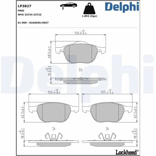 Sada brzdových platničiek kotúčovej brzdy DELPHI LP3827