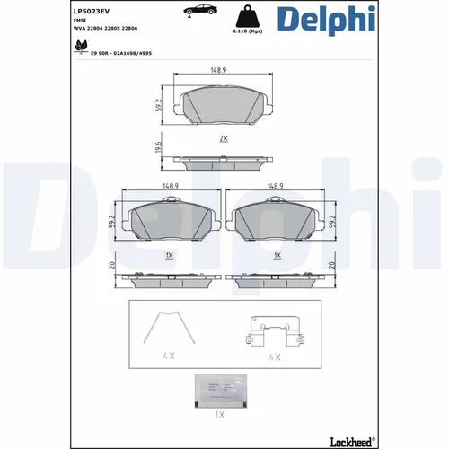 Sada brzdových platničiek kotúčovej brzdy DELPHI LP5023EV