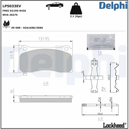 Sada brzdových platničiek kotúčovej brzdy DELPHI LP5033EV