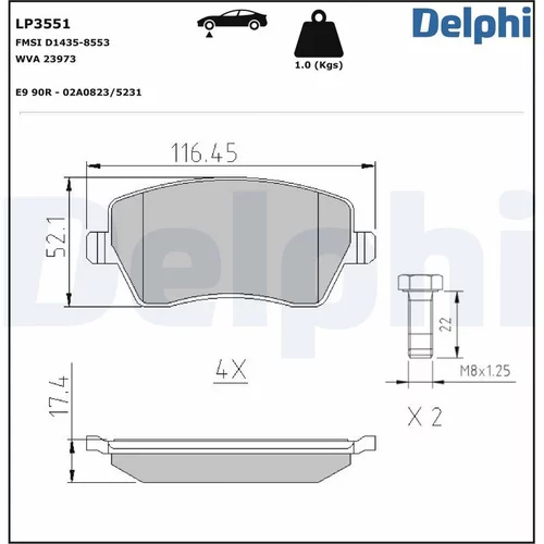 Sada brzdových platničiek kotúčovej brzdy DELPHI LP3551