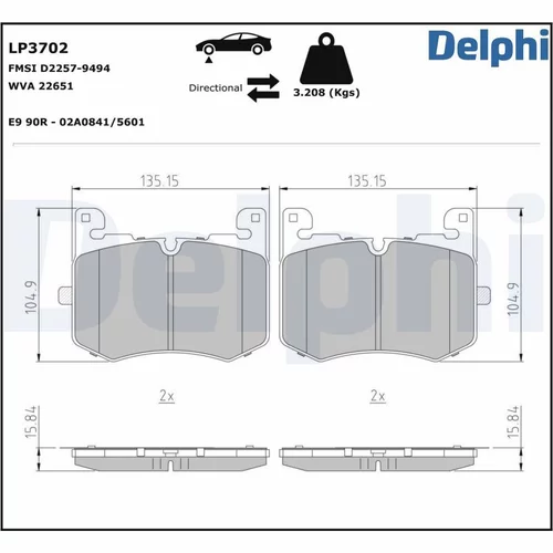 Sada brzdových platničiek kotúčovej brzdy DELPHI LP3702